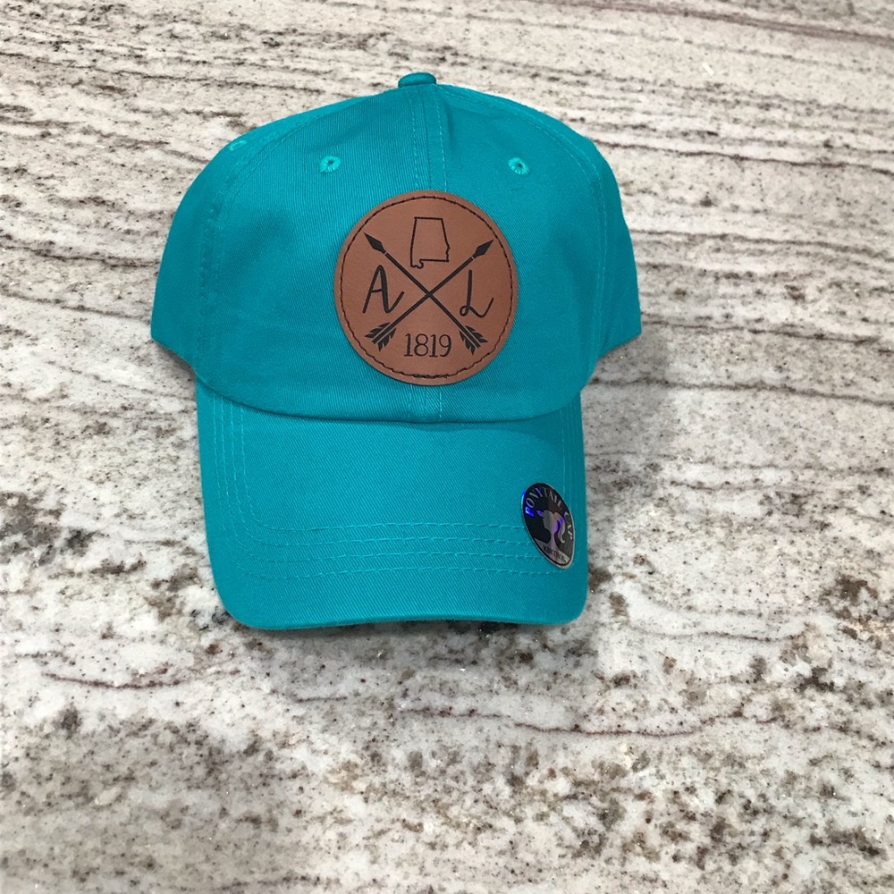Leather patch ponytail hat